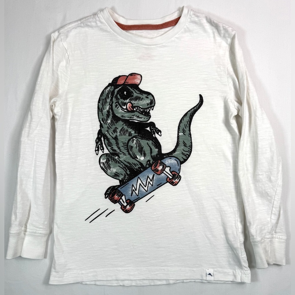 TOMMY BAHAMA Boys' White‎ Long Sleeve Dinosaur Skateboard Graphic T-Shirt Size M